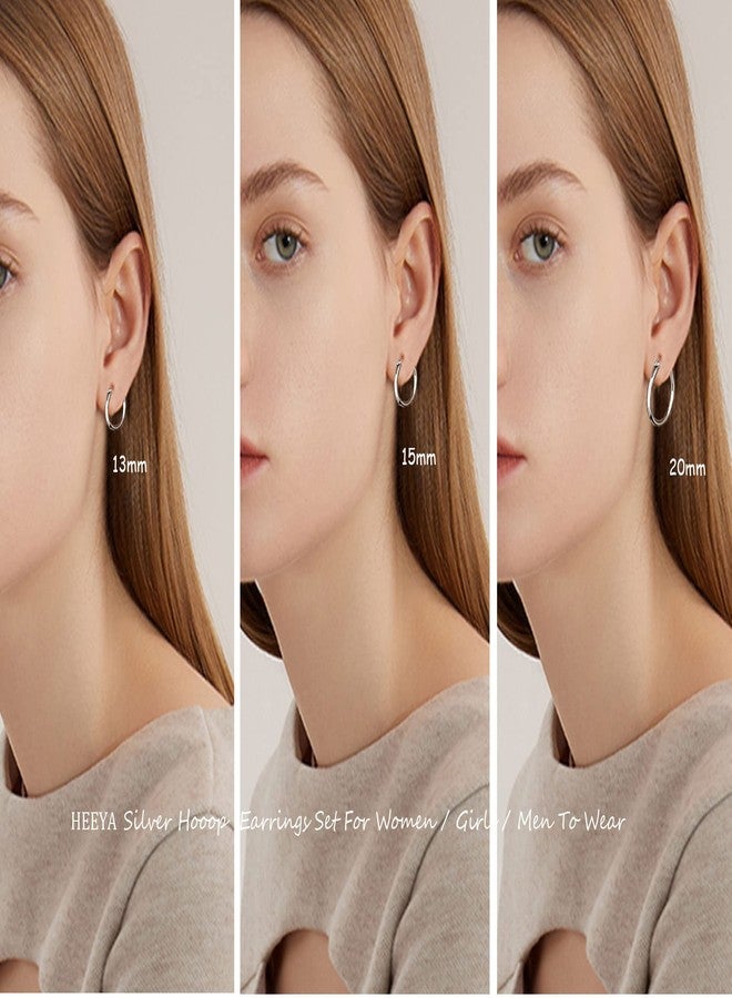 HEEYA Sterling Silver Hoop Earring 3 Pairs 925 Sterling Silver Hoop Earrings for Women Men,for Multi-Piercings Fashion Jewelry Gifts for Her Him,13/15/20mm,Trendy Hoop Earrings Stacks for Multiple Piercing,Earring Gift - Image 3